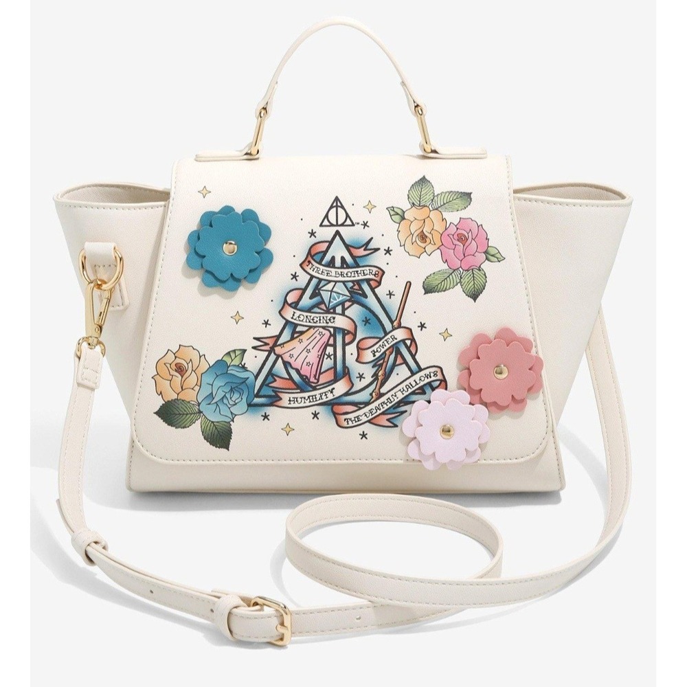 NWT Harry Potter Deathly Hollows Logo‎ Floral Applique Crossbody Handbag